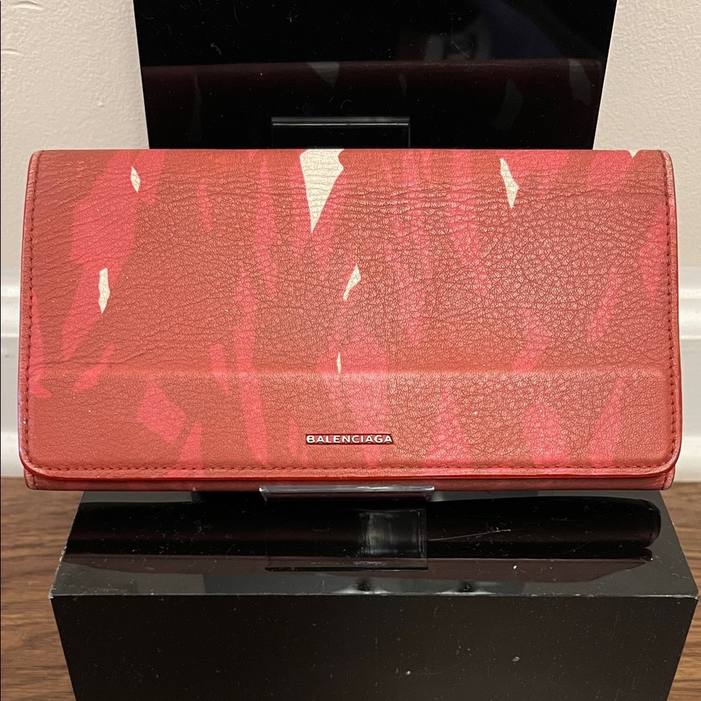 Balenciaga Pink Patterned Leather Continental Wallet